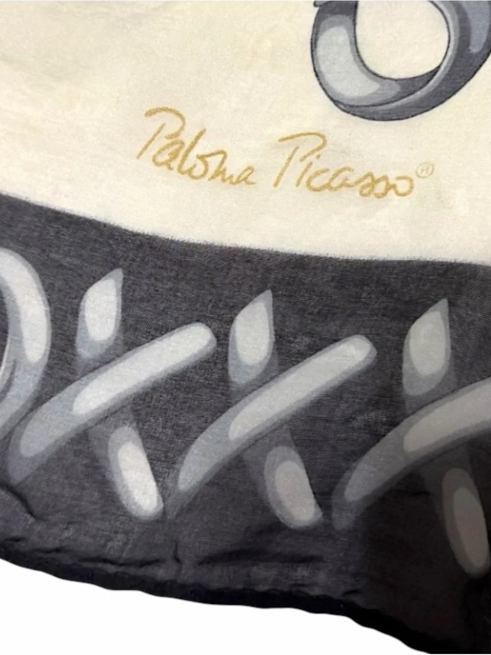 Vintage Paloma Picasso XOXO Silk Scarf Black Beige Hugs & Kisses Italy